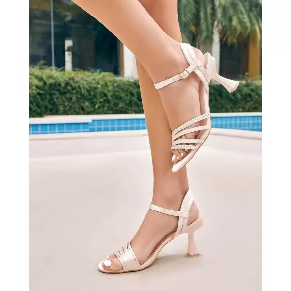 Coutgo Womens Crystal Kitten Heels Sandals Rhinestone Satin Open Toe Ankle Strap High Heels Summer Dress Shoes