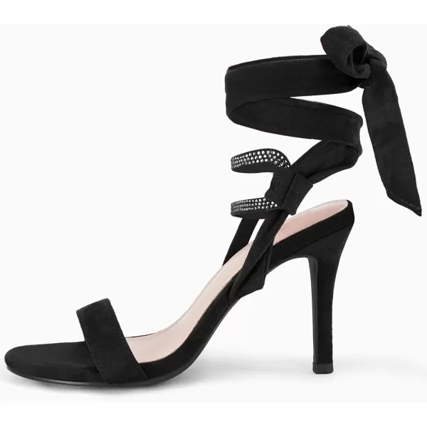 Coutgo Women's Lace up Heeled Sandals One Strap Stiletto Heels Open Toe Rhinestone Dress Party Wrapped Shoes