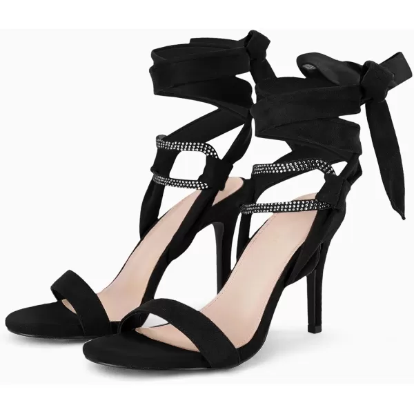 Coutgo Women's Lace up Heeled Sandals One Strap Stiletto Heels Open Toe Rhinestone Dress Party Wrapped Shoes