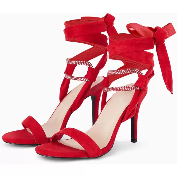 Coutgo Women's Lace up Heeled Sandals One Strap Stiletto Heels Open Toe Rhinestone Dress Party Wrapped Shoes