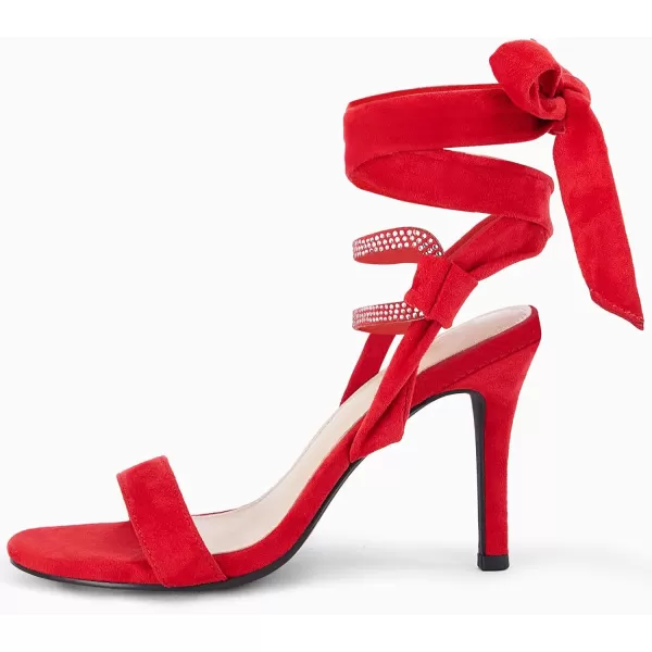 Coutgo Women's Lace up Heeled Sandals One Strap Stiletto Heels Open Toe Rhinestone Dress Party Wrapped Shoes