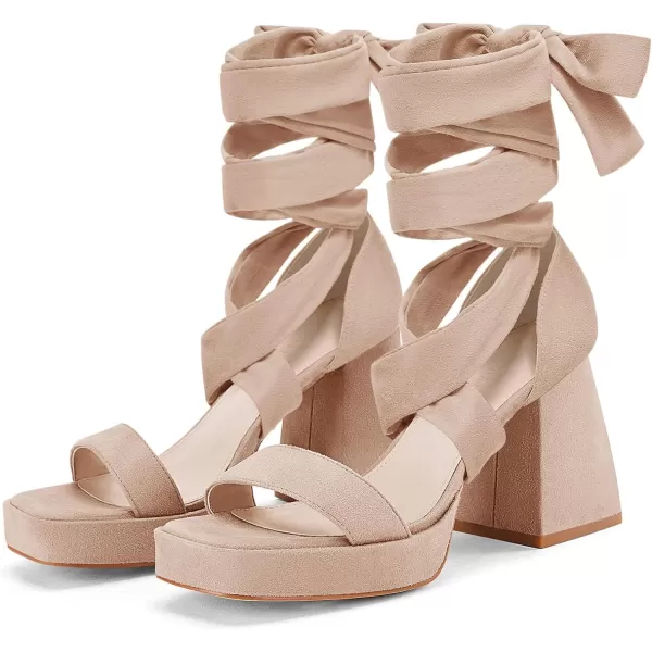 Coutgo Womens Platform Chunky High Heels Lace Up Sandals Ankle Strappy Open Toe Party Dress Shoes