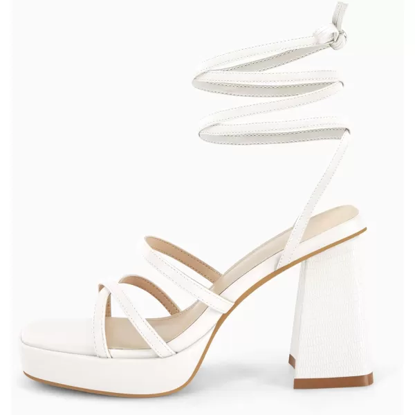 Coutgo Womens Platform Strappy Heels Sandals Sexy Lace Up Chunky Heels Square Toe Summer Dress Shoes