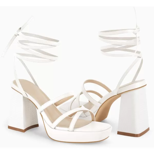Coutgo Womens Platform Strappy Heels Sandals Sexy Lace Up Chunky Heels Square Toe Summer Dress Shoes