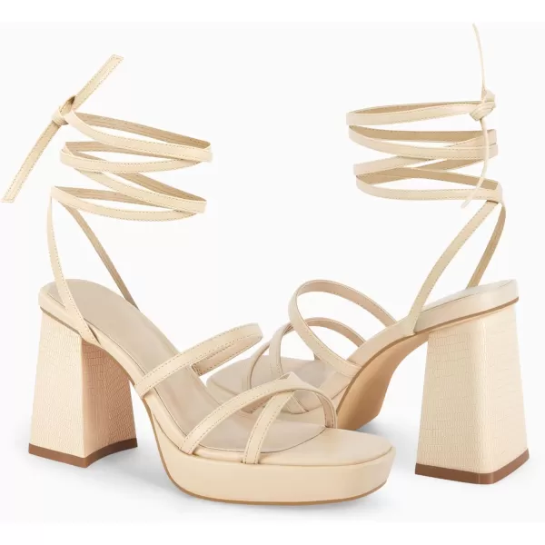 Coutgo Womens Platform Strappy Heels Sandals Sexy Lace Up Chunky Heels Square Toe Summer Dress Shoes