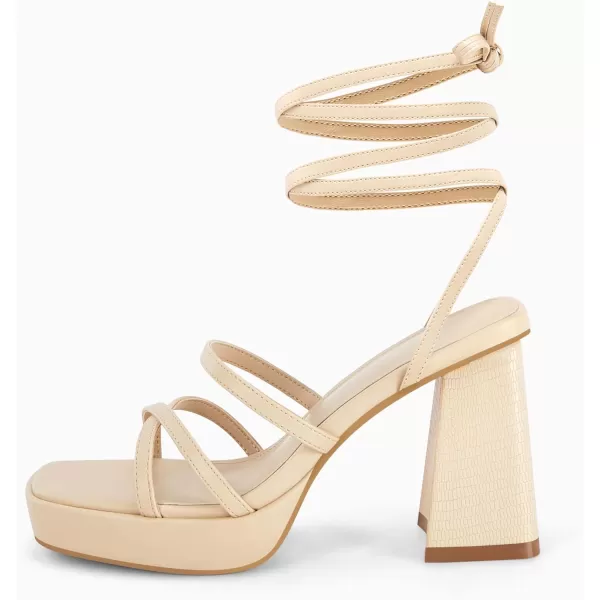 Coutgo Womens Platform Strappy Heels Sandals Sexy Lace Up Chunky Heels Square Toe Summer Dress Shoes