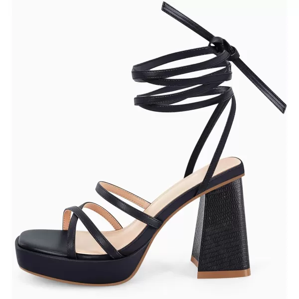 Coutgo Womens Platform Strappy Heels Sandals Sexy Lace Up Chunky Heels Square Toe Summer Dress Shoes