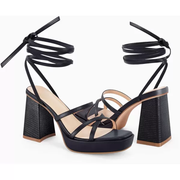 Coutgo Womens Platform Strappy Heels Sandals Sexy Lace Up Chunky Heels Square Toe Summer Dress Shoes