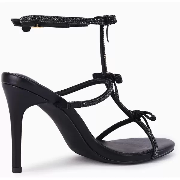 Coutgo Womens Rhinestone Bow High Heels Sandals Sexy Stiletto T-Strap Open Toe Summer Dress Shoes