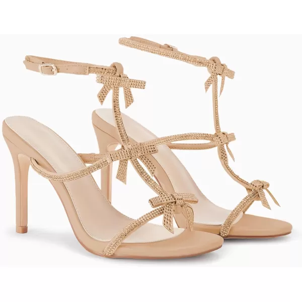 Coutgo Womens Rhinestone Bow High Heels Sandals Sexy Stiletto T-Strap Open Toe Summer Dress Shoes