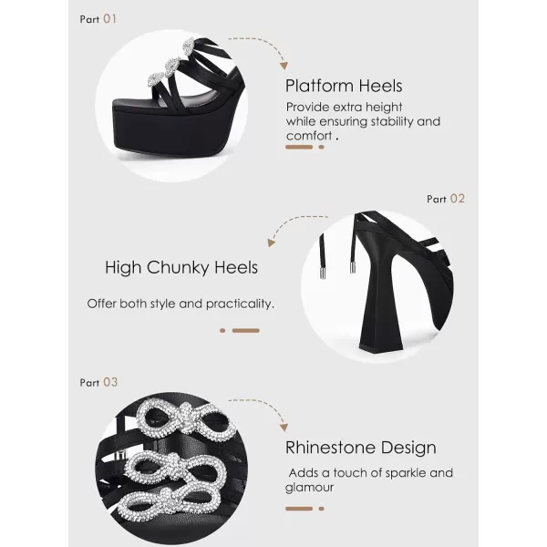 Coutgo Womens Rhinestone Platform Heels Sandals Bow Chunky Strappy Heels Crystal Summer Dress Shoes