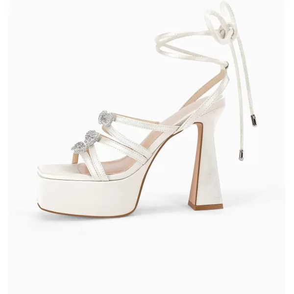 Coutgo Womens Rhinestone Platform Heels Sandals Bow Chunky Strappy Heels Crystal Summer Dress Shoes