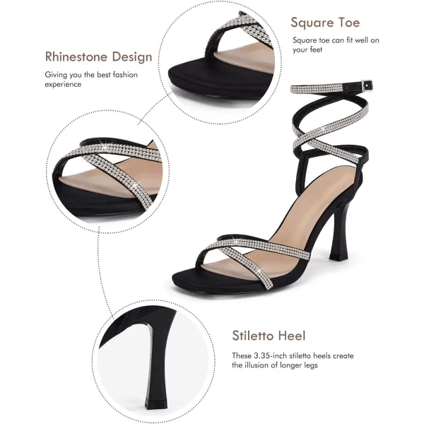 Coutgo Women's Rhinestone Strappy Heel Sandals Open Square Toe High Stiletto Heels Wedding Shoes