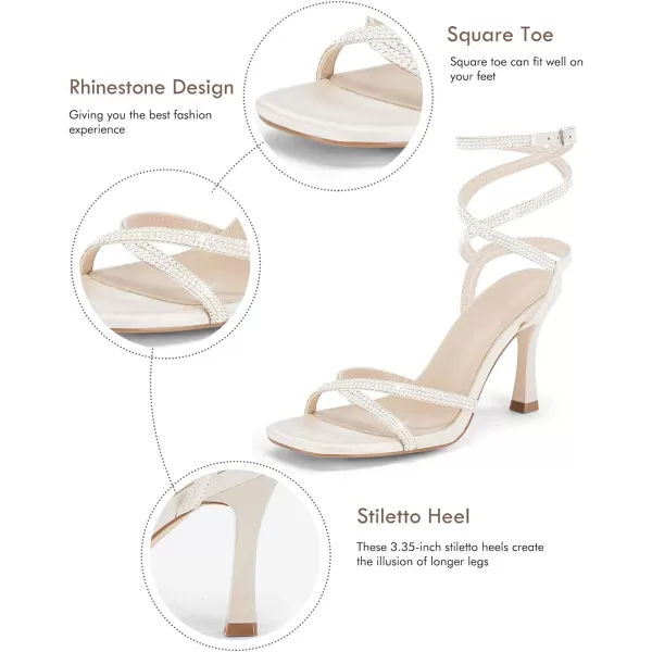 Coutgo Women's Rhinestone Strappy Heel Sandals Open Square Toe High Stiletto Heels Wedding Shoes