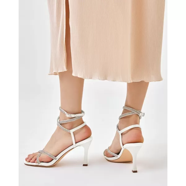 Coutgo Women's Rhinestone Strappy Heel Sandals Open Square Toe High Stiletto Heels Wedding Shoes