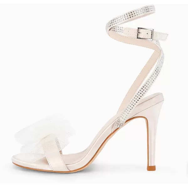 Coutgo Womens Stiletto High Heeled Sandals Strappy Open Toe Bow Knot Satin Rhinestone Sexy Summer Wedding Party Dress Shoes