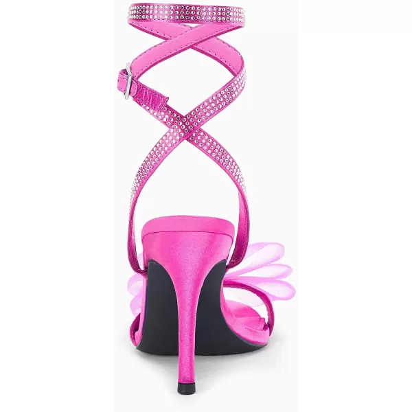 Coutgo Womens Stiletto High Heeled Sandals Strappy Open Toe Bow Knot Satin Rhinestone Sexy Summer Wedding Party Dress Shoes