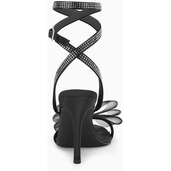 Coutgo Womens Stiletto High Heeled Sandals Strappy Open Toe Bow Knot Satin Rhinestone Sexy Summer Wedding Party Dress Shoes