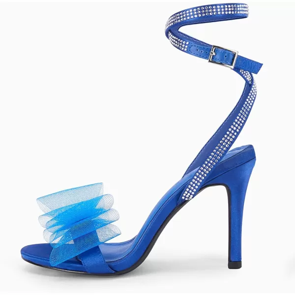 Coutgo Womens Stiletto High Heeled Sandals Strappy Open Toe Bow Knot Satin Rhinestone Sexy Summer Wedding Party Dress Shoes