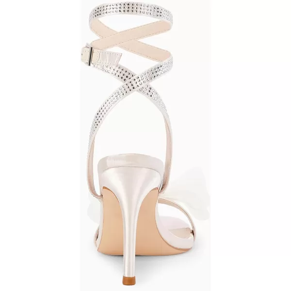Coutgo Womens Stiletto High Heeled Sandals Strappy Open Toe Bow Knot Satin Rhinestone Sexy Summer Wedding Party Dress Shoes