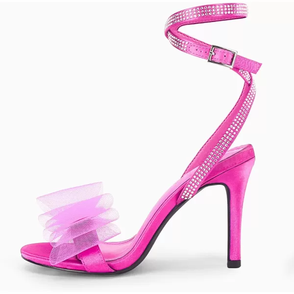 Coutgo Womens Stiletto High Heeled Sandals Strappy Open Toe Bow Knot Satin Rhinestone Sexy Summer Wedding Party Dress Shoes