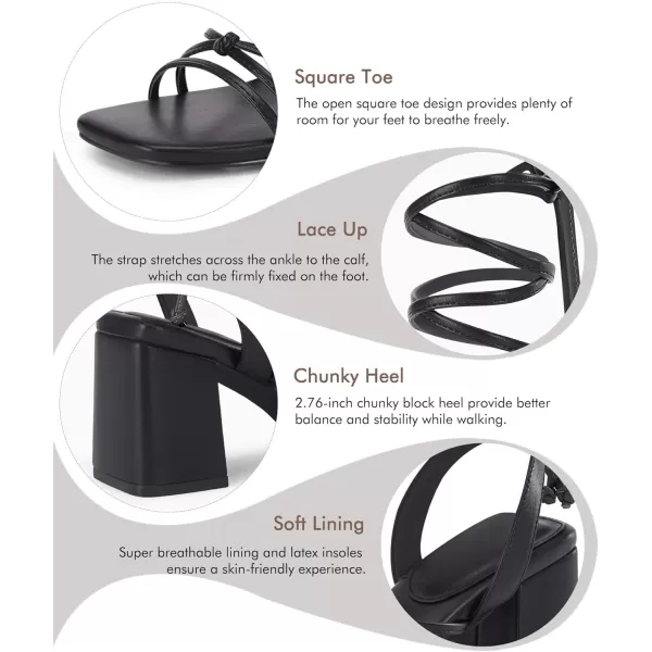 Coutgo Women's Strappy Chunky Heels Sandals Lace Up Block Heel Square Open Toe Dress Shoes