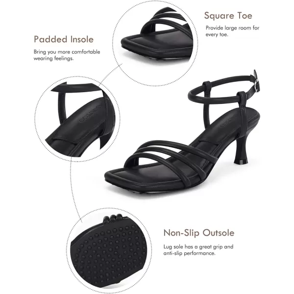 Coutgo Women's Strappy Low Kitten Heels Sandals Square Open Toe Ankle Strap Party Dress Shoes
