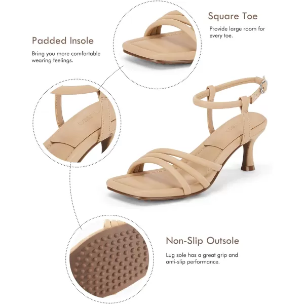 Coutgo Women's Strappy Low Kitten Heels Sandals Square Open Toe Ankle Strap Party Dress Shoes