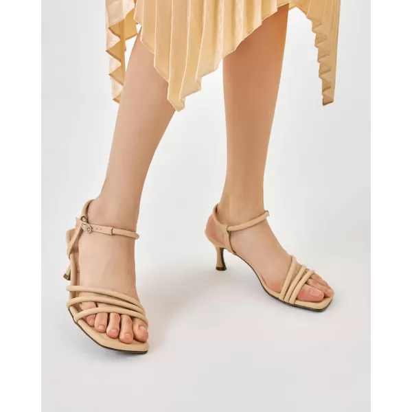Coutgo Women's Strappy Low Kitten Heels Sandals Square Open Toe Ankle Strap Party Dress Shoes