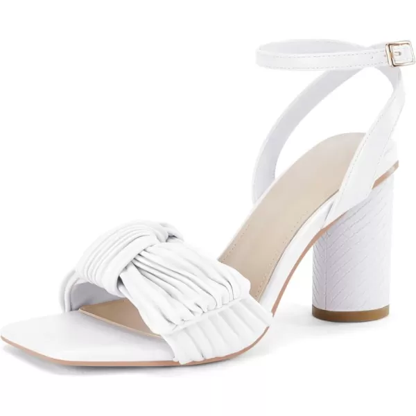 Coutgo Women's Bow Knot Heels Sandals Block Chunky Heel Ankle Strap Square Open Toe Party Dress Shoes