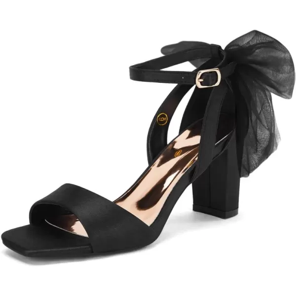 Coutgo Women's Bow Tie Heeled Sandals Chunky Heels One Strap Satin Ankle Buckle Dress Wedding Shoes