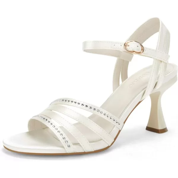 Coutgo Womens Crystal Kitten Heels Sandals Rhinestone Satin Open Toe Ankle Strap High Heels Summer Dress Shoes
