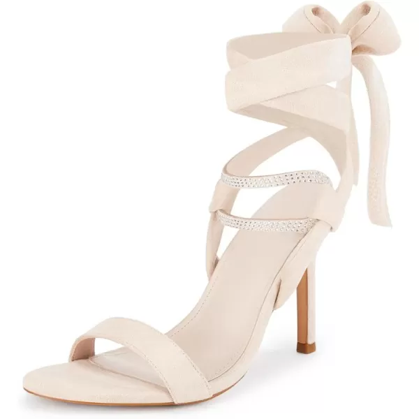Coutgo Women's Lace up Heeled Sandals One Strap Stiletto Heels Open Toe Rhinestone Dress Party Wrapped Shoes
