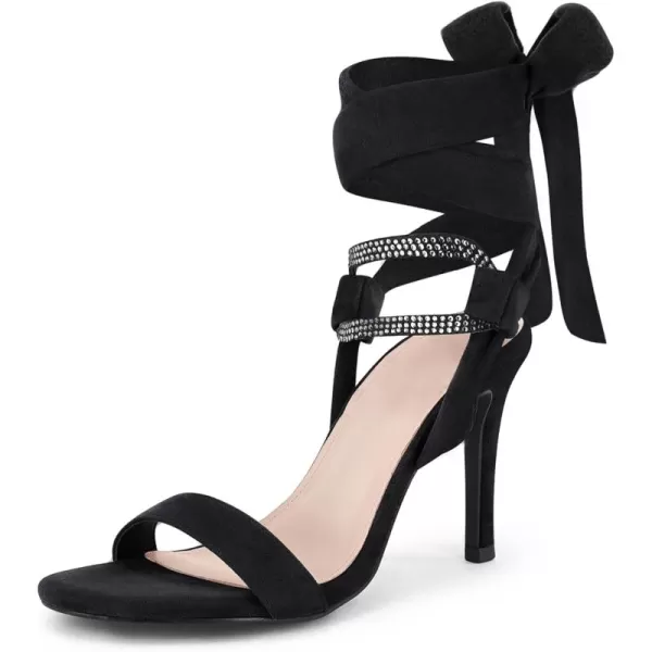 Coutgo Women's Lace up Heeled Sandals One Strap Stiletto Heels Open Toe Rhinestone Dress Party Wrapped Shoes