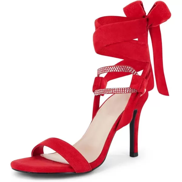 Coutgo Women's Lace up Heeled Sandals One Strap Stiletto Heels Open Toe Rhinestone Dress Party Wrapped Shoes