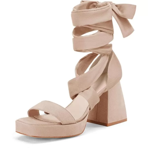 Coutgo Womens Platform Chunky High Heels Lace Up Sandals Ankle Strappy Open Toe Party Dress Shoes
