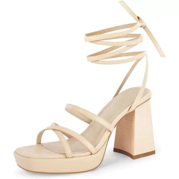Coutgo Womens Platform Strappy Heels Sandals Sexy Lace Up Chunky Heels Square Toe Summer Dress Shoes