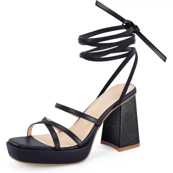 Coutgo Womens Platform Strappy Heels Sandals Sexy Lace Up Chunky Heels Square Toe Summer Dress Shoes