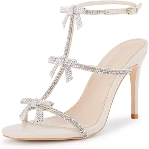 Coutgo Womens Rhinestone Bow High Heels Sandals Sexy Stiletto T-Strap Open Toe Summer Dress Shoes