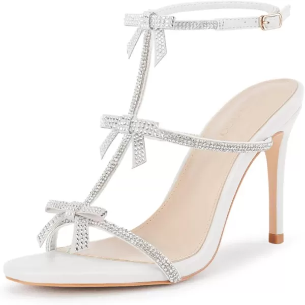 Coutgo Womens Rhinestone Bow High Heels Sandals Sexy Stiletto T-Strap Open Toe Summer Dress Shoes