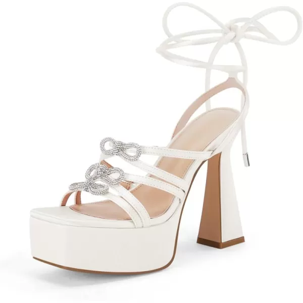 Coutgo Womens Rhinestone Platform Heels Sandals Bow Chunky Strappy Heels Crystal Summer Dress Shoes