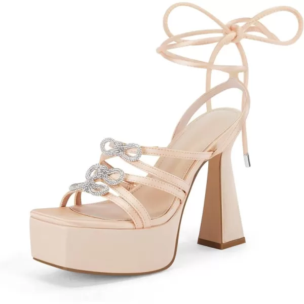 Coutgo Womens Rhinestone Platform Heels Sandals Bow Chunky Strappy Heels Crystal Summer Dress Shoes