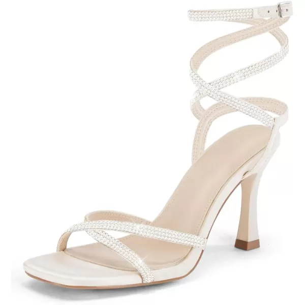 Coutgo Women's Rhinestone Strappy Heel Sandals Open Square Toe High Stiletto Heels Wedding Shoes