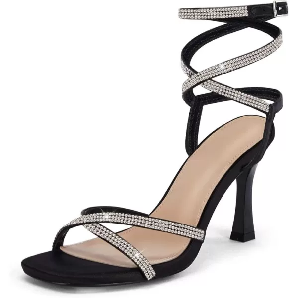 Coutgo Women's Rhinestone Strappy Heel Sandals Open Square Toe High Stiletto Heels Wedding Shoes