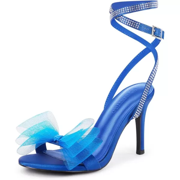 Coutgo Womens Stiletto High Heeled Sandals Strappy Open Toe Bow Knot Satin Rhinestone Sexy Summer Wedding Party Dress Shoes
