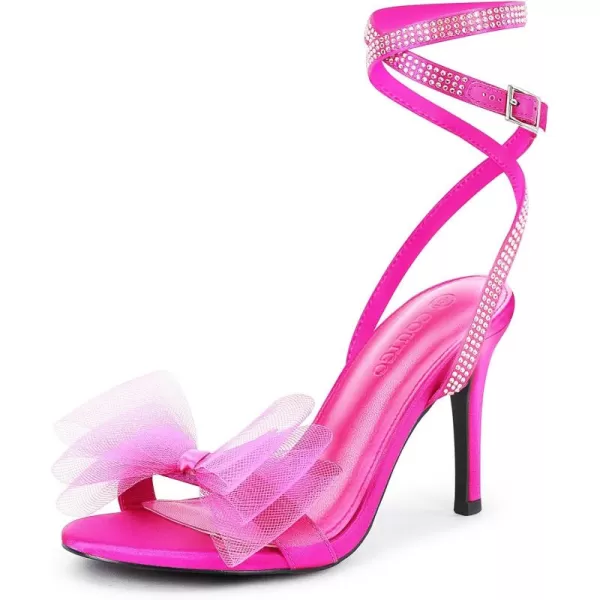 Coutgo Womens Stiletto High Heeled Sandals Strappy Open Toe Bow Knot Satin Rhinestone Sexy Summer Wedding Party Dress Shoes