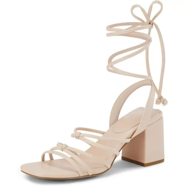 Coutgo Women's Strappy Chunky Heels Sandals Lace Up Block Heel Square Open Toe Dress Shoes