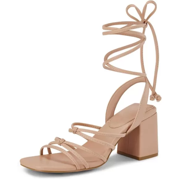 Coutgo Women's Strappy Chunky Heels Sandals Lace Up Block Heel Square Open Toe Dress Shoes