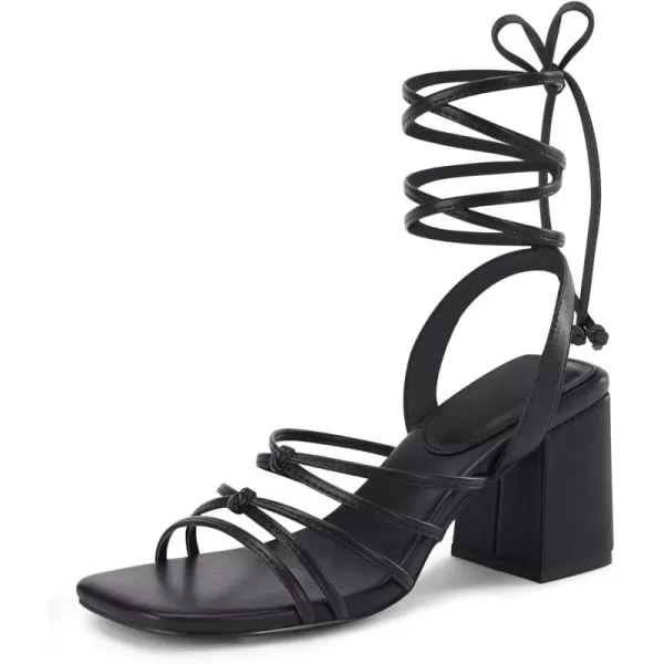 Coutgo Women's Strappy Chunky Heels Sandals Lace Up Block Heel Square Open Toe Dress Shoes