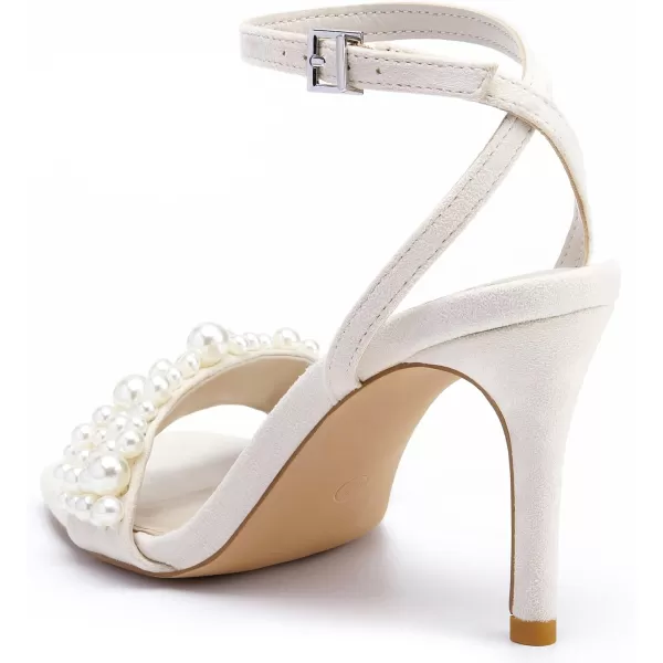 Coutgo Women's Open Toe Heeled Sandals Pearl Strap Stiletto Heel Ankle Buckle Strap Summer Shoes Pumps